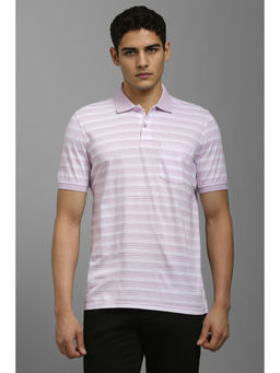 Louis Philippe - Men Lilac Stripe Polo Neck T-Shirt