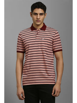 Louis Philippe - Men Pink Stripe Polo Neck T-Shirt
