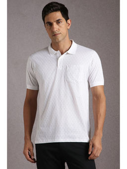 Louis Philippe - Men White Print Polo Neck T-Shirt