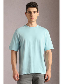 Louis Philippe - Men Light Blue Solid Crew Neck T-Shirt