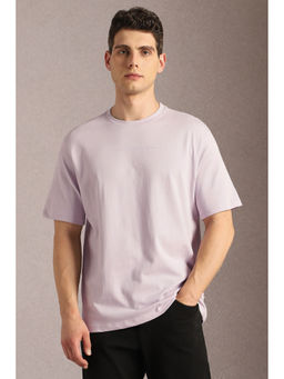 Louis Philippe - Men Lilac Solid Crew Neck T-Shirt