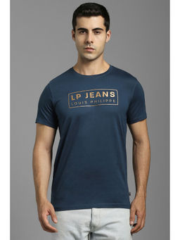 Louis Philippe - Men Blue Graphic Print Crew Neck T-Shirt