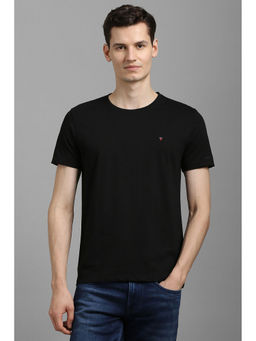 Louis Philippe - Men Black Solid Crew Neck T-Shirt
