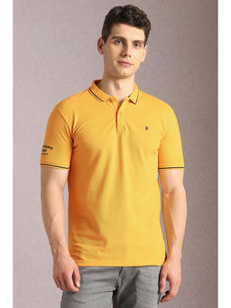 Louis Philippe - Men Yellow Textured Polo Neck T-Shirt