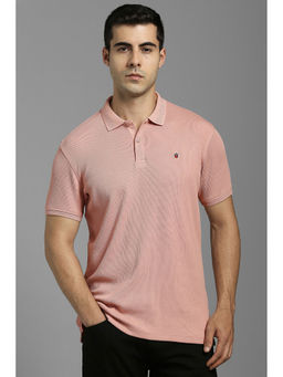 Louis Philippe - Men Pink Textured Polo Neck T-Shirt
