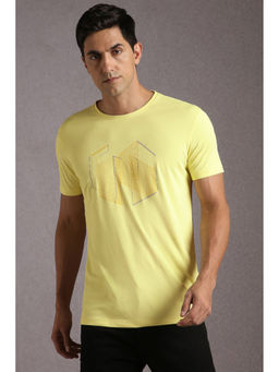 Louis Philippe - Men Yellow Graphic Print Crew Neck T-Shirt