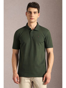 Louis Philippe - Men Olive Textured Polo Neck T-Shirt