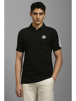 Louis Philippe - Men Black Solid Polo Neck T-Shirt