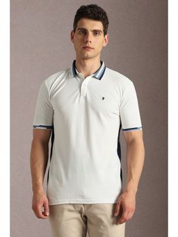 Louis Philippe - Men White Textured Polo Neck T-Shirt