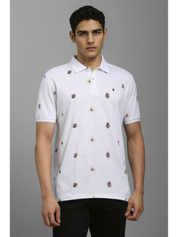 Louis Philippe - Men White Print Polo Neck T-Shirt