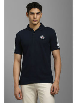 Louis Philippe - Men Navy Solid Polo Neck T-Shirt