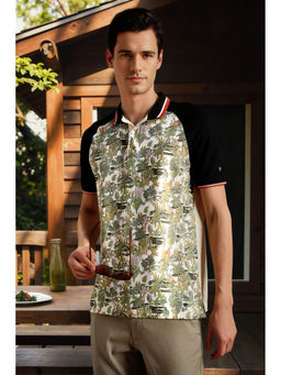 Louis Philippe - Men Beige Print Polo Neck T-Shirt