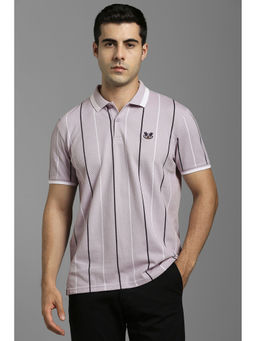 Louis Philippe - Men Lilac Stripe Polo Neck T-Shirt