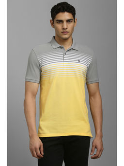 Louis Philippe - Men Grey Stripe Polo Neck T-Shirt