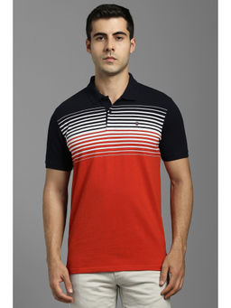Louis Philippe - Men Red Stripe Polo Neck T-Shirt