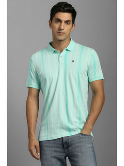 Louis Philippe - Men Light Blue Stripe Polo Neck T-Shirt