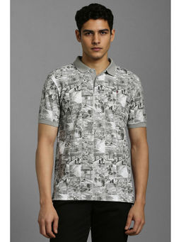 Louis Philippe - Men Grey Print Polo Neck T-Shirt