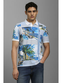 Louis Philippe - Men White Graphic Print Polo Neck T-Shirt