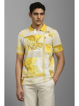 Louis Philippe - Men Yellow Graphic Print Polo Neck T-Shirt