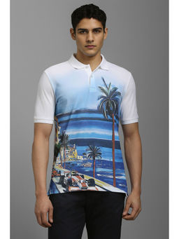 Louis Philippe - Men White Graphic Print Polo Neck T-Shirt