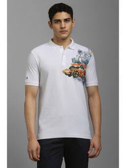 Louis Philippe - Men White Graphic Print Polo Neck T-Shirt