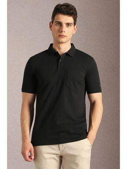 Louis Philippe - Men Black Textured Polo Neck T-Shirt