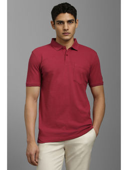 Louis Philippe - Men Red Textured Polo Neck T-Shirt