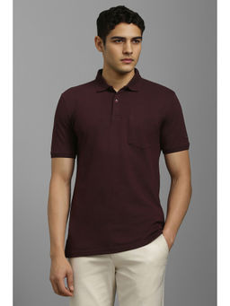 Louis Philippe - Men Maroon Textured Polo Neck T-Shirt