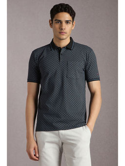 Louis Philippe - Men Black Print Polo Neck T-Shirt