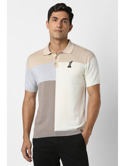 Peter England - Men Beige Polo Neck T-Shirt