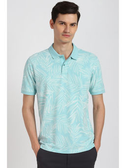 Peter England - Men Light Blue Print Polo Neck T-Shirt
