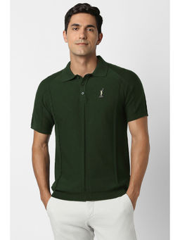 Peter England - Men Green Textured Polo Neck T-Shirt