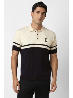 Peter England - Men Beige Polo Neck T-Shirt