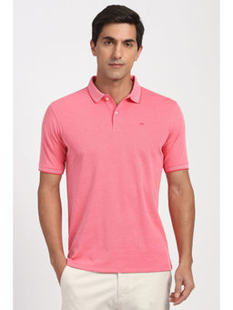 Peter England - Men Pink Textured Polo Neck T-Shirt