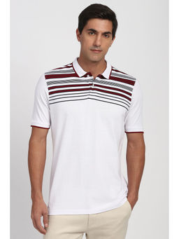Peter England - Men White Stripe Polo Neck T-Shirt
