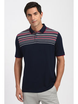 Peter England - Men Navy Stripe Polo Neck T-Shirt