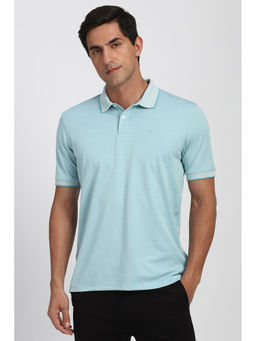 Peter England - Men Light Blue Textured Polo Neck T-Shirt