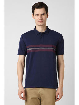 Peter England - Men Navy Stripe Polo Neck T-Shirt