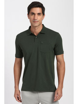 Peter England - Men Green Print Polo Neck T-Shirt