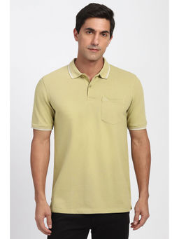 Peter England - Men Beige Textured Polo Neck T-Shirt