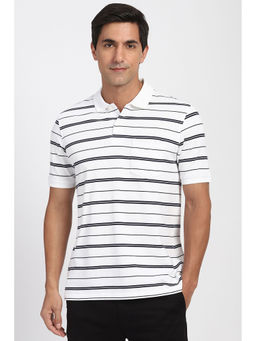 Peter England - Men White Stripe Polo Neck T-Shirt
