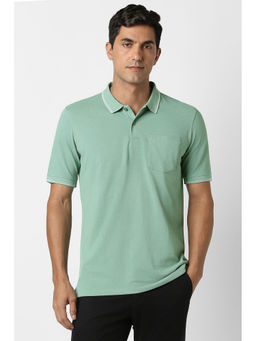 Peter England - Men Green Textured Polo Neck T-Shirt