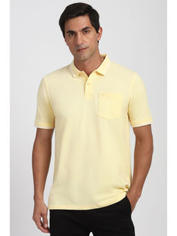 Peter England - Men Yellow Textured Polo Neck T-Shirt