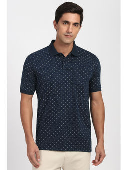 Peter England - Men Navy Print Polo Neck T-Shirt