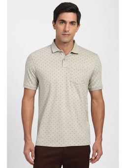Peter England - Men Beige Print Polo Neck T-Shirt