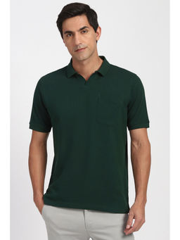 Peter England - Men Green Textured Polo Neck T-Shirt