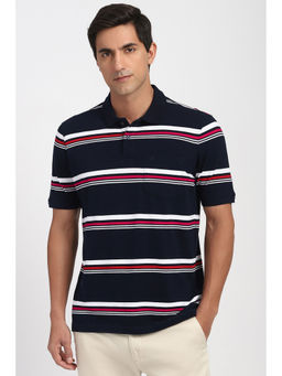Peter England - Men Navy Stripe Polo Neck T-Shirt