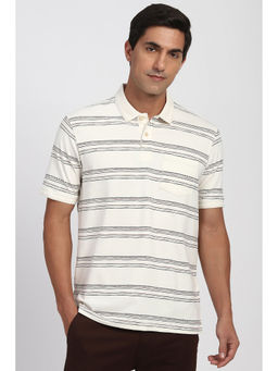 Peter England - Men Cream Stripe Polo Neck T-Shirt