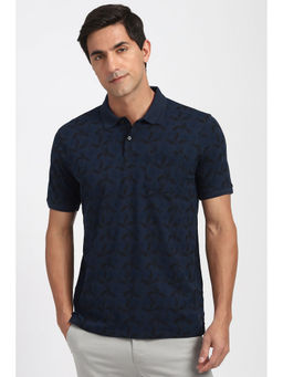 Peter England - Men Navy Print Polo Neck T-Shirt