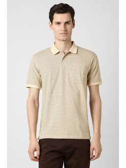 Peter England - Men Beige Print Polo Neck T-Shirt